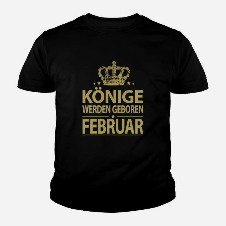 Könige Geboren im Februar Kinder Tshirt mit Krone, Schwarz