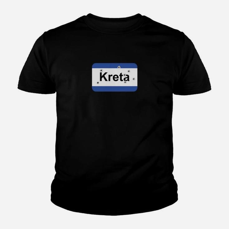 Kreta-Kennzeichen Design Schwarz Kinder Tshirt, Modisches Tee für Reiseliebhaber