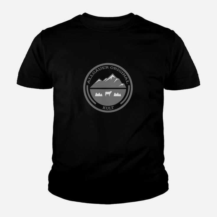 Kultiges Berge-Abzeichen Kinder Tshirt für Herren in Schwarz, Trendy Outdoor Design