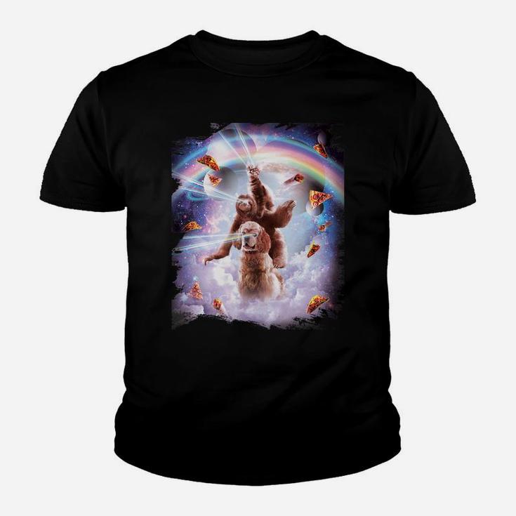 Laser Eyes Space Cat Riding Sloth Dog Rainbow 2 Kid T-Shirt