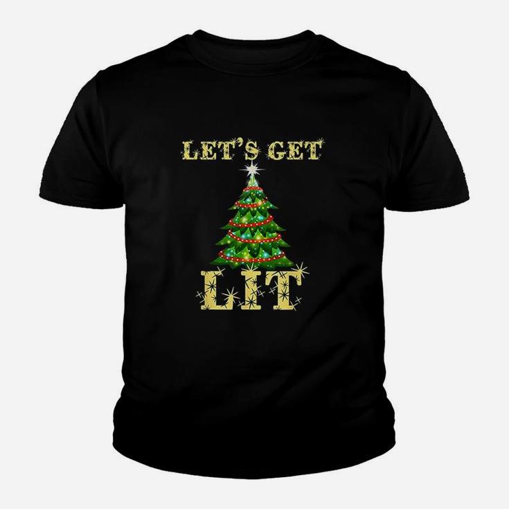 Let's Get Lit Drinking Funny Christmas Kid T-Shirt