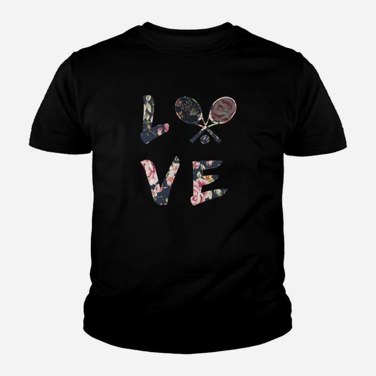 Liebe zum Tennis Blumenmuster Grafik-Kinder Tshirt, Sportmode für Damen