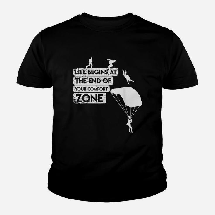 Life Begins End Of Comfort Zone Skydiving Parachute T-Shirt Life Begins End Of Comfort Zone Skydiving Parachute T-Shirt