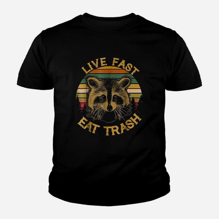 Live Fast Eat Trash Funny Raccoon Camping Vintage Kid T-Shirt