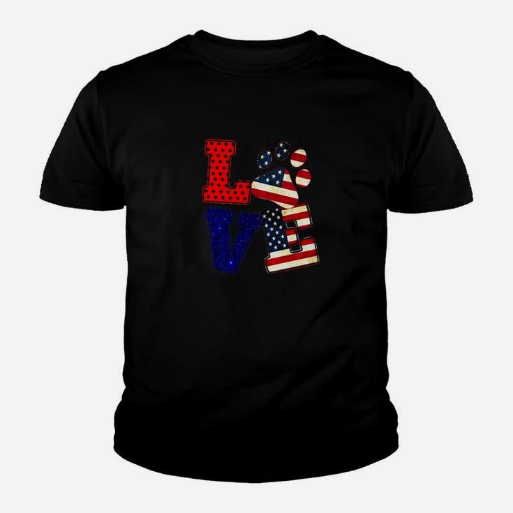 Love Dog Paw American Flag For 4th Of July Day Premium Kid T-Shirt