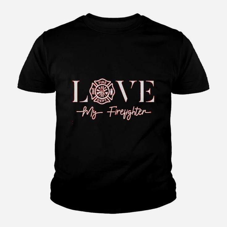 Love My Firefighter Fireman Wife Girlfriend Gift Kid T-Shirt