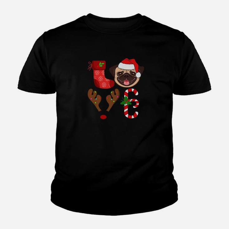 Love Pug Dog Santa Christmas Funny Dog Love Kid T-Shirt