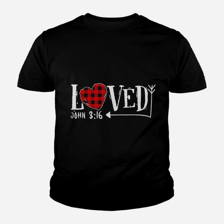 Loved John 3 16 Red Plaid Heart Christian Valentine's Day Youth T-shirt