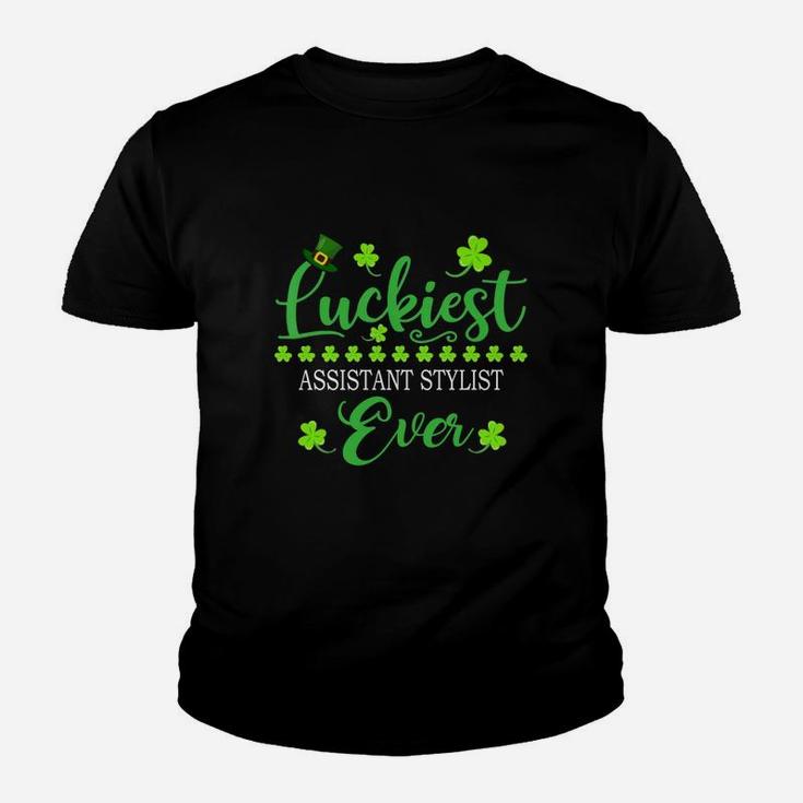 Luckiest Assistant Stylist Ever St Patrick Quotes Shamrock Funny Job Title Kid T-Shirt