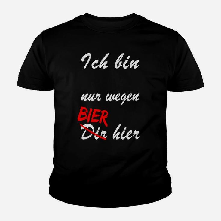 Lustiges Bier-Slogan Kinder Tshirt Nur Wegen Bier Hier, Partyshirt in Schwarz