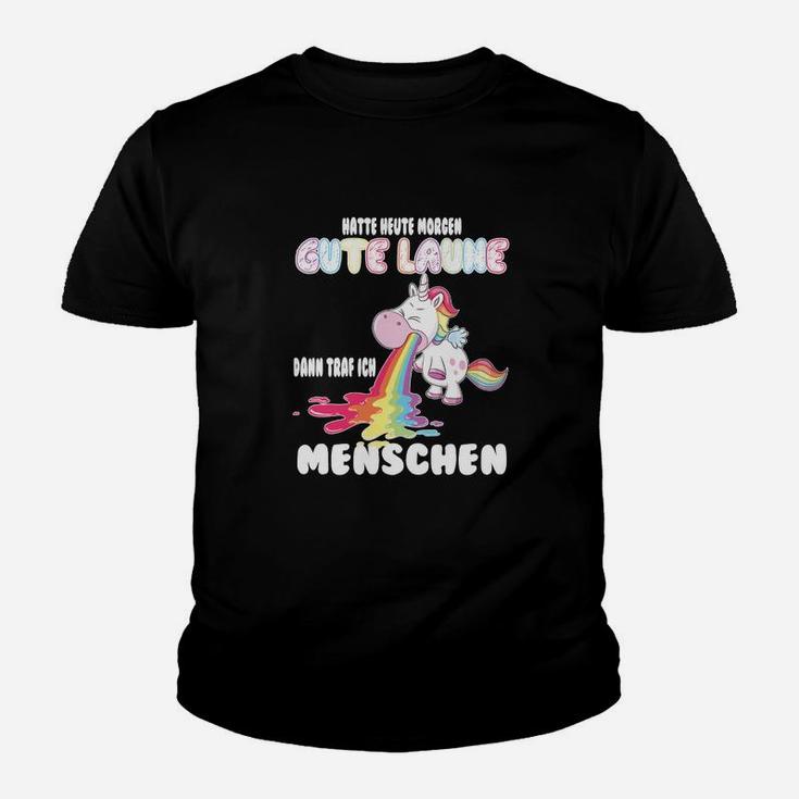 Lustiges Einhorn Kinder Tshirt 'Gute Laune Definition', Schwarzes Spaß-Kinder Tshirt