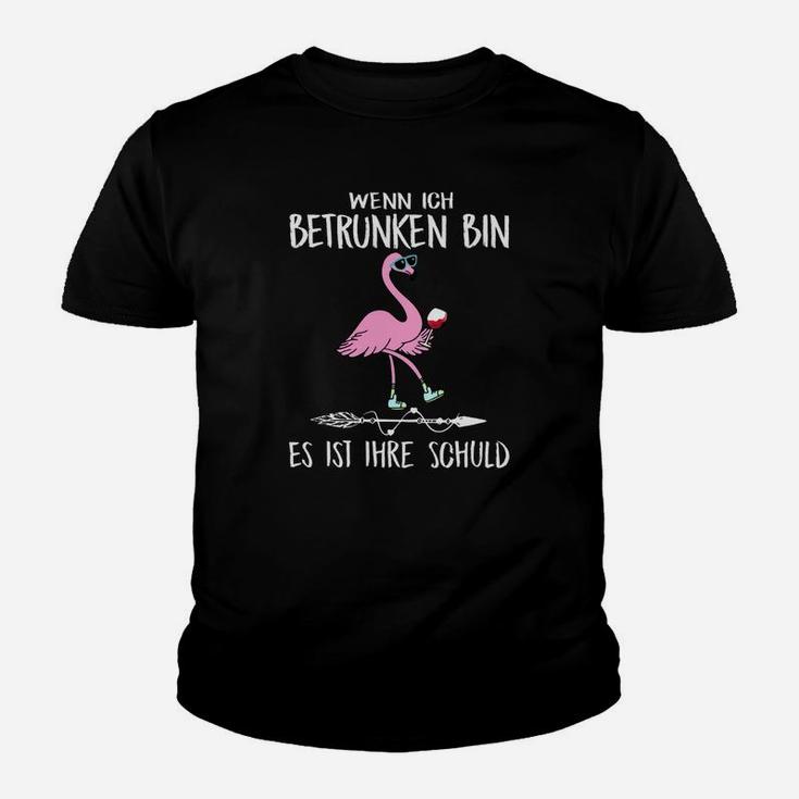 Lustiges Flamingo Kinder Tshirt Schuld bei Betrunkenheit, Schwarz