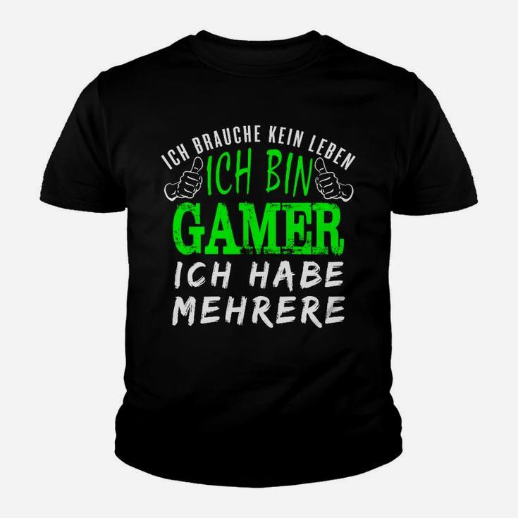 Lustiges Gamer Kinder Tshirt Ich brauche kein Leben, habe mehrere Schwarz