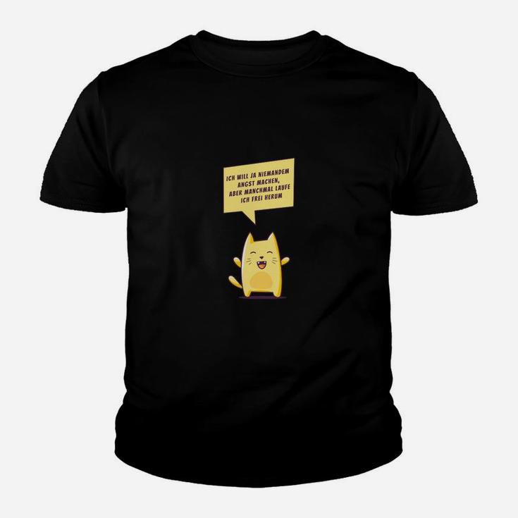 Lustiges Kätzchen Spruch Kinder Tshirt in Schwarz, Humorvolles Katzen Tee