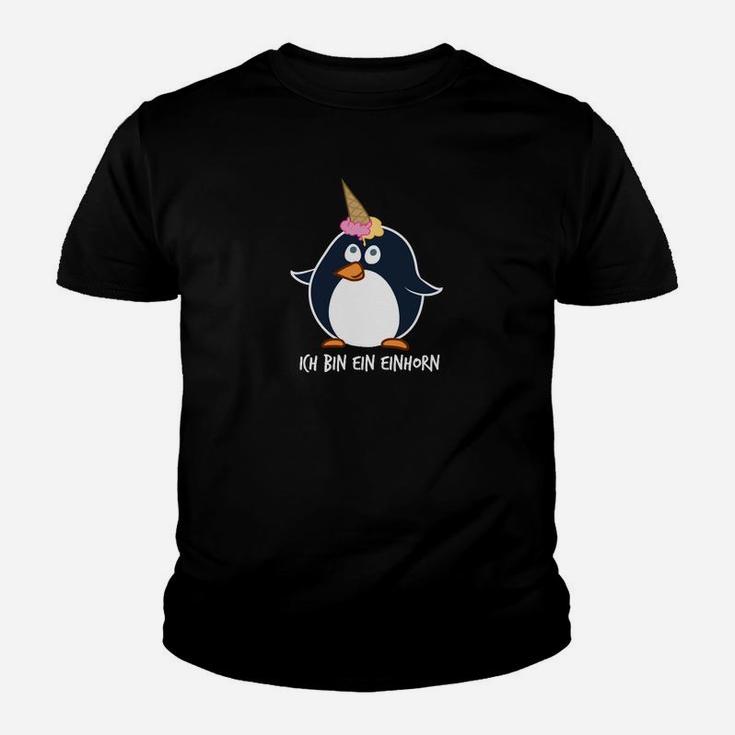Lustiges Pinguin-Einhorn Kinder Tshirt Ich bin ein Einhorn, Schwarz