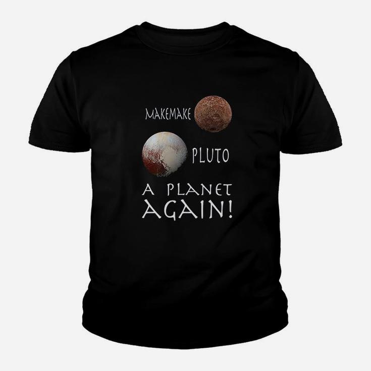 Makemake Pluto With White Text Stacked Planets Kid T-Shirt