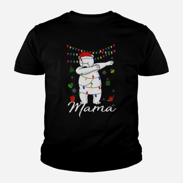 Mama Bear With Santa Hat Dabbing Christmas Pajamas Kid T-Shirt