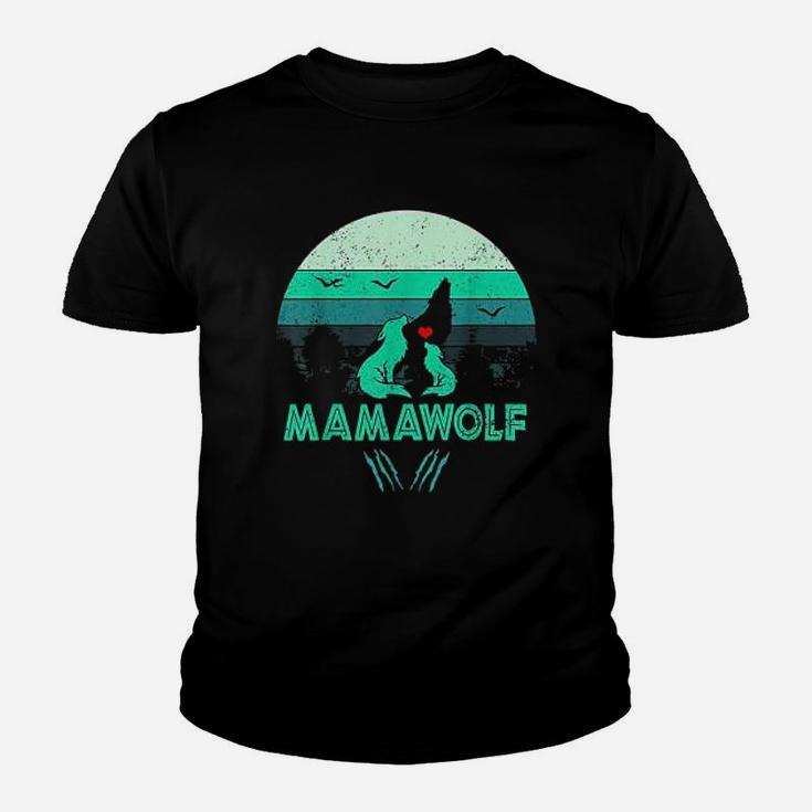 Mamawolf Funny Wolf Mama Retro Vintage Sunset Kid T-Shirt