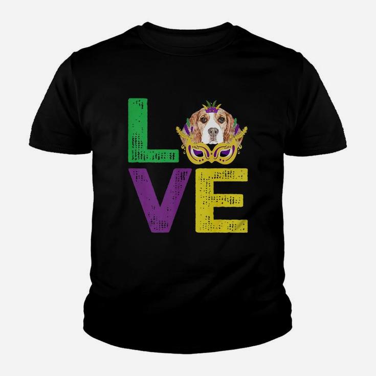 Mardi Gras Fat Tuesday Costume Love Beagle Funny Gift For Dog Lovers Kid T-Shirt