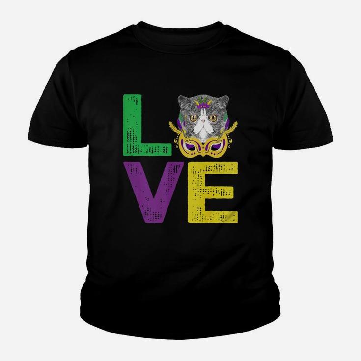 Mardi Gras Fat Tuesday Costume Love Exotic Shorthair Funny Gift For Cat Lovers Kid T-Shirt