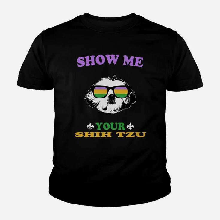 Mardi Gras Show Me Your Shih Tzu Funny Gift For Dog Lovers Kid T-Shirt