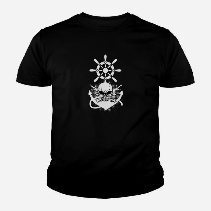 Maritimes Schwarzes Kinder Tshirt mit Steuerrad und Anker Design, Mode für Seefahrer