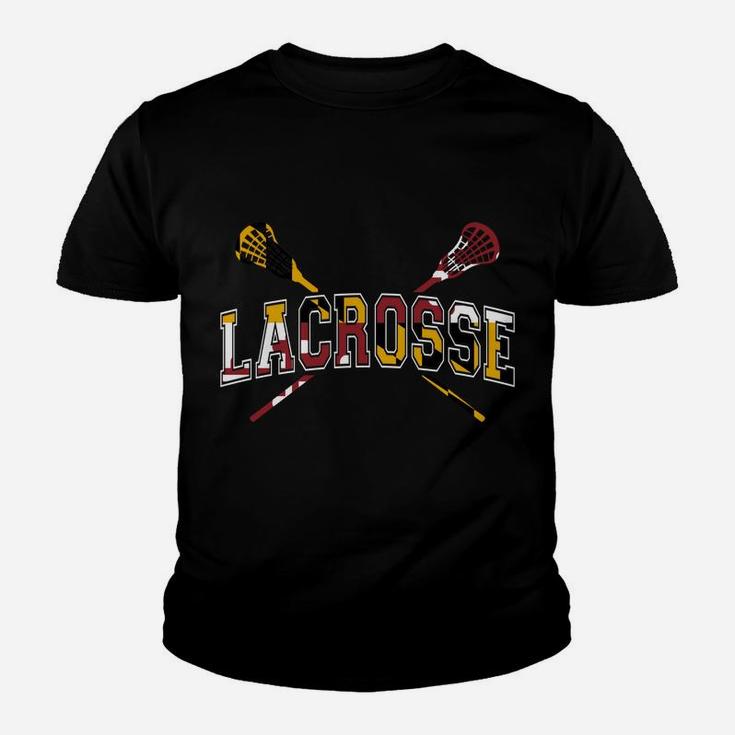 Maryland Flag Lacrosse Boys Stick Lax Mom Dad Kid T-Shirt