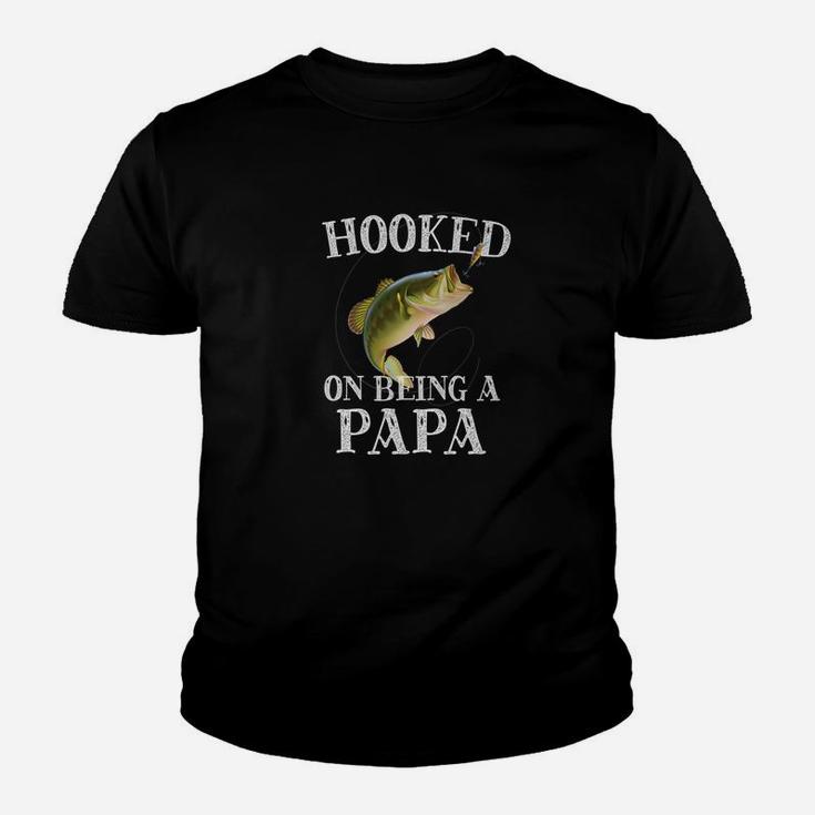Mens Hooked On Being A Papa Quote Funny Fishing Grandpa Gift Premium Kid T-Shirt