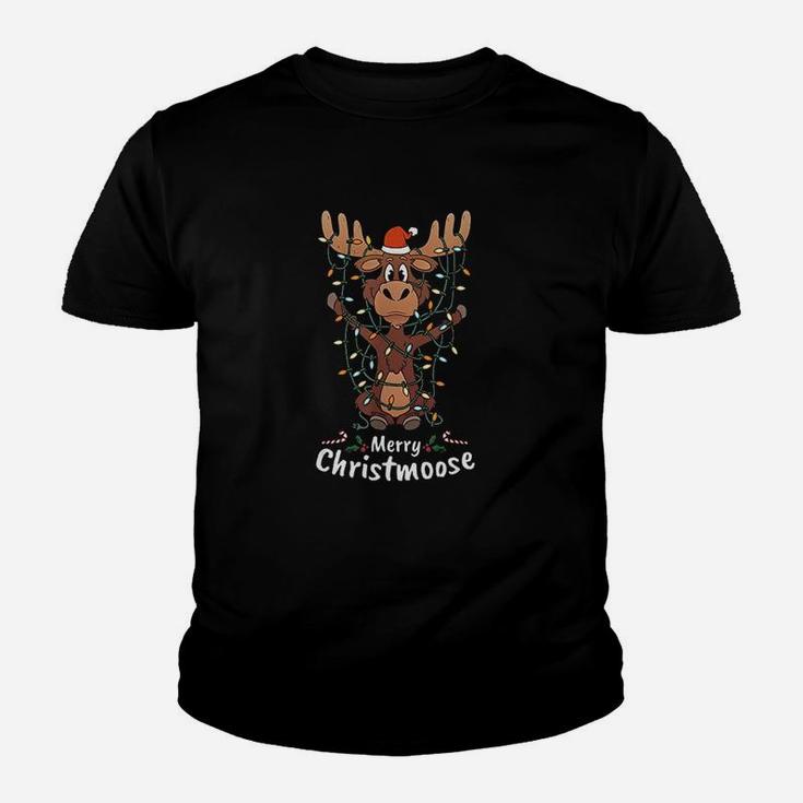 Merry Christmoose Christmas Moose Xmas Tree Lights Gift Kid T-Shirt