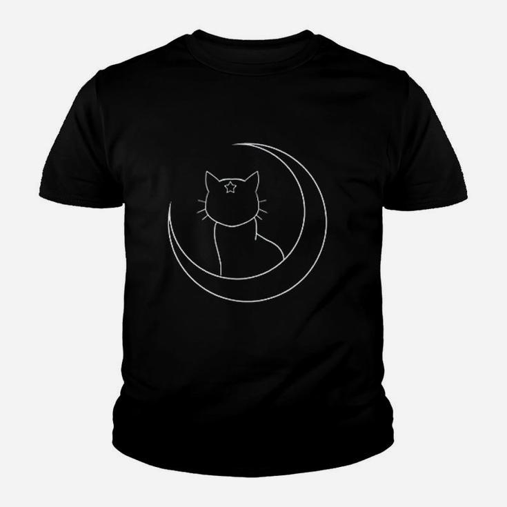 Minimal Crescent Moon Cat Star Cute Luna Space Kitten Gift Kid T-Shirt