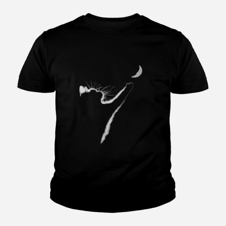 Mondkatzen-Silhouette Unisex Kinder Tshirt in Schwarz, Kreatives Design