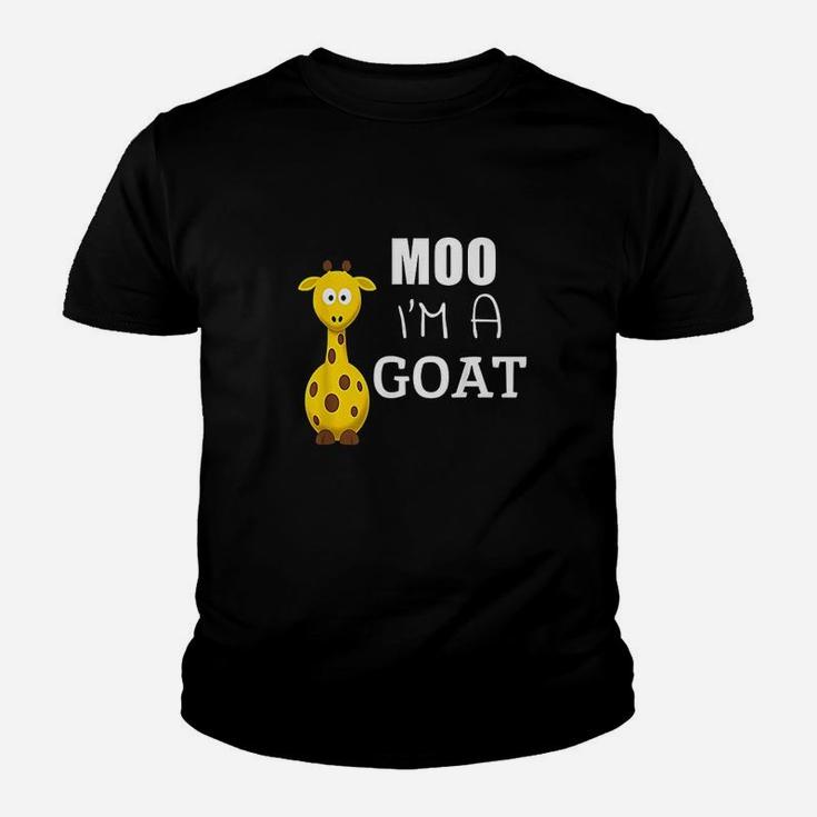 Moo I Am A Goat Funny Cartoon Giraffe Graphic Ironic Kid T-Shirt