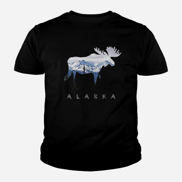 Moose Snowy Mountain Alaskan Tourist Or Resident Kid T-Shirt