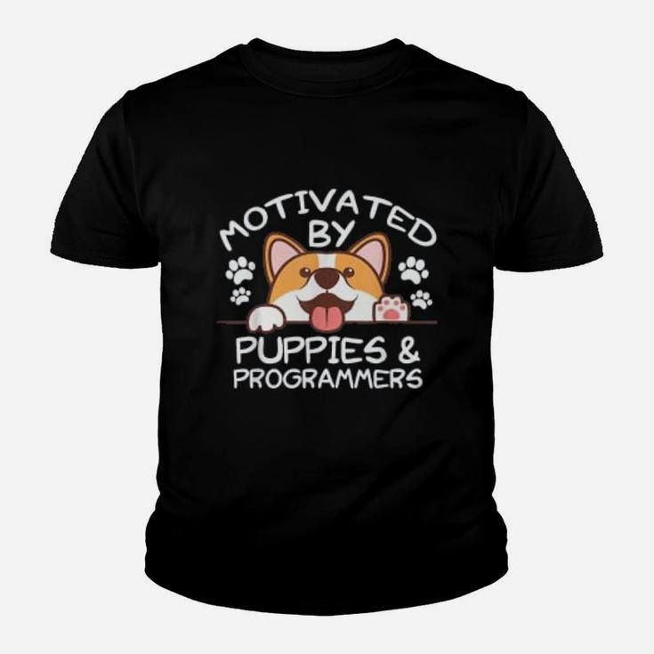 Motivated By Puppies And Programmers Programmer Gift Kid T-Shirt