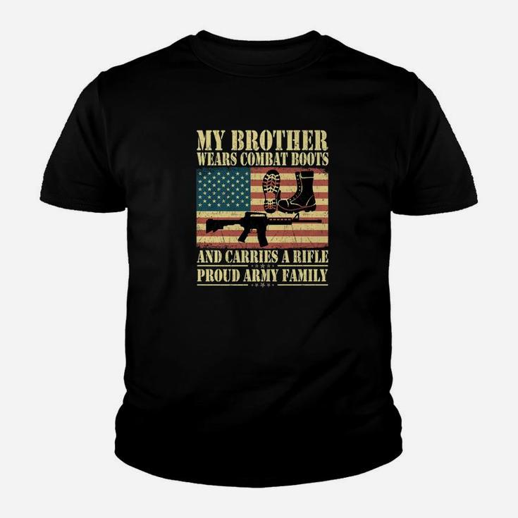My Brother Wears Combat Boots Proud Army Family Gift Kid T-Shirt