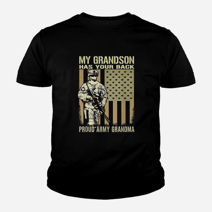 My Grandson Has Your Back Proud Army Grandma Military Gift Kid T-Shirt