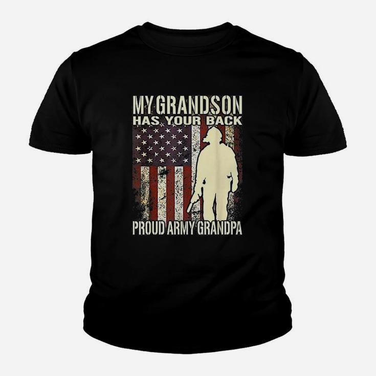 My Grandson Has Your Back Us Flag Proud Army Grandpa Gift Kid T-Shirt