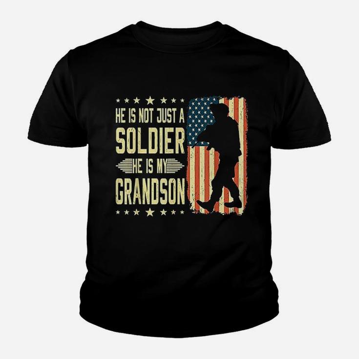 My Grandson Is A Soldier Hero Proud Army Grandparent Gifts Kid T-Shirt