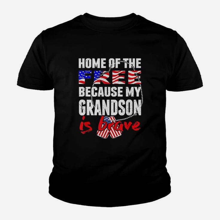 My Grandson Is Brave Home Of The Free Proud Army Grandparent Kid T-Shirt