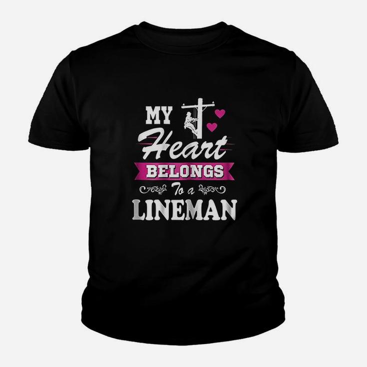 My Heart Belongs To A Lineman Wife Or Girlfriend Kid T-Shirt