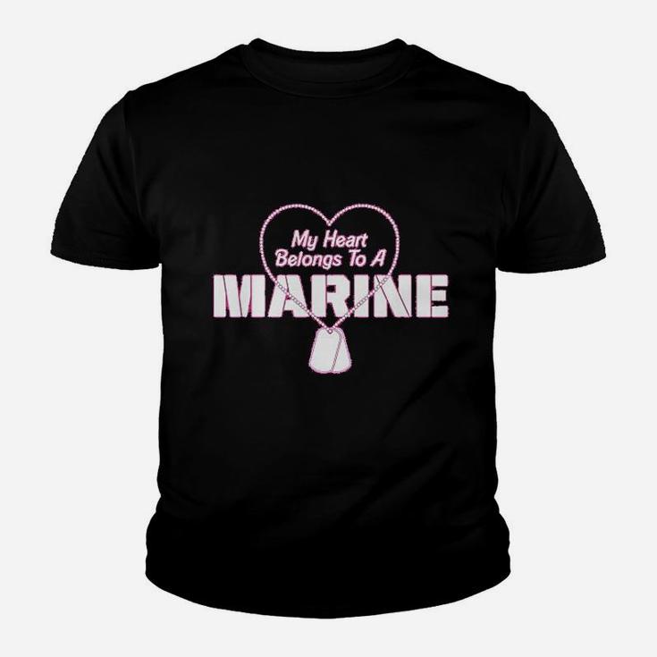 My Heart Belongs To A Marine Pink Kid T-Shirt