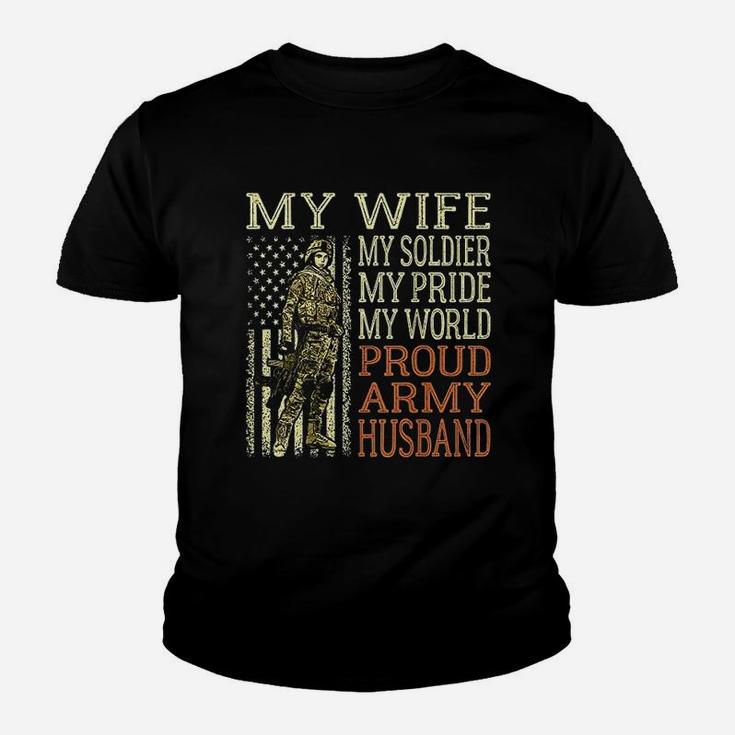 My Wife My Soldier Hero Proud Army Husband Military Spouse Kid T-Shirt