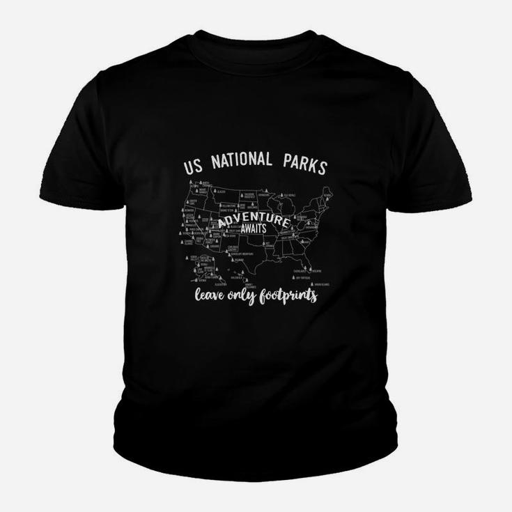 National Parks Map T Shirt Lists All 59 National Parks Kid T-Shirt
