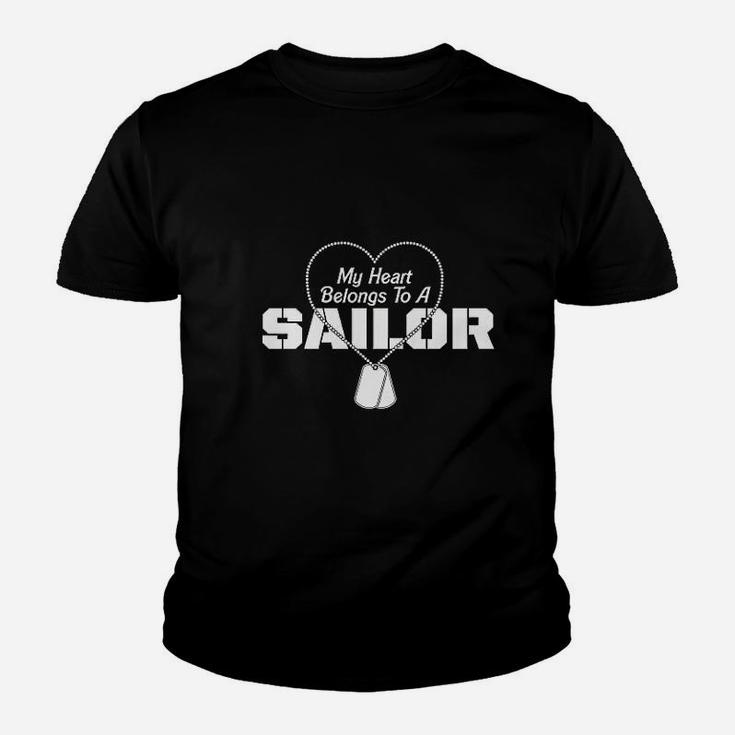 Navy Wife Girlfriend My Heart Belongs To A Sailor Missy Fit Ladies Kid T-Shirt