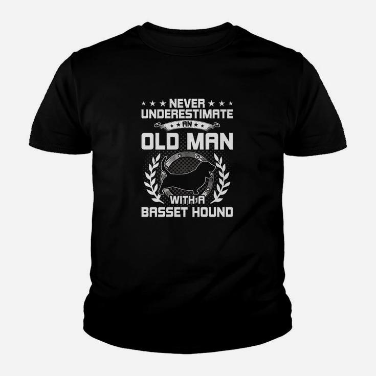 Never Underestimate An Old Man With A Basset Hound Kid T-Shirt