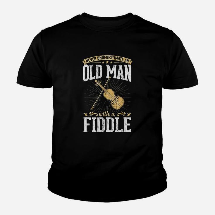 Never Underestimate An Old Man With A Fiddle Design Musical Kid T-Shirt