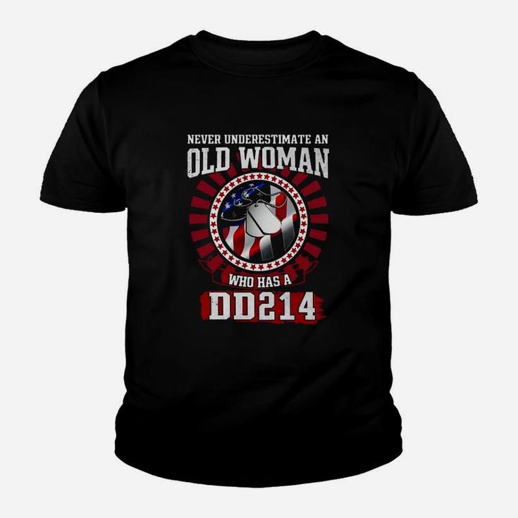 Never Underestimate An Old Woman Who Has A Dd214 American Flag Kid T-Shirt