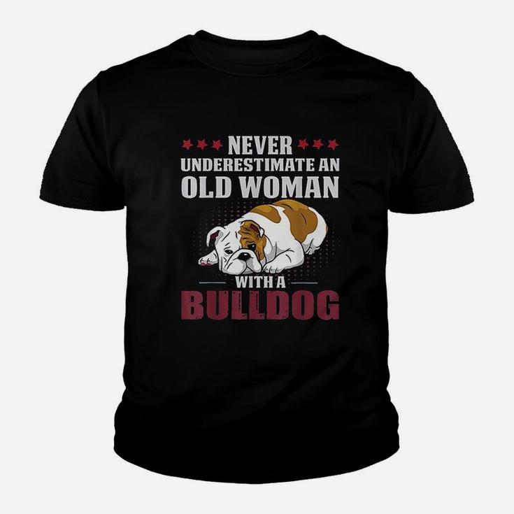 Never Underestimate An Old Woman With A Bulldog Kid T-Shirt