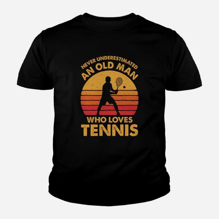 Never Underestimated An Old Man Funny Vintage Tennis Gift Kid T-Shirt