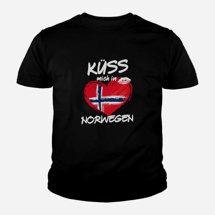 Norwegen-Themen Kinder Tshirt Küss mich in Norwegen, Herzflaggen-Design Tee